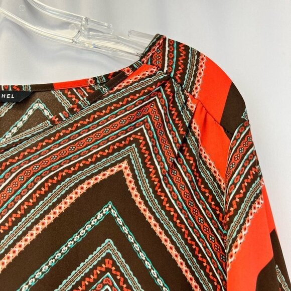 Zac & Rachel Womens Blouse Multicolor Chevron 3/4 Sleeve V Neck Shark Bite M - Picture 4 of 11